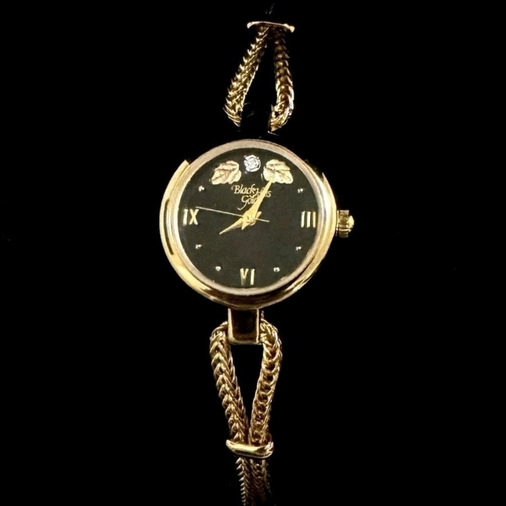 12K Blk Hills Gold Leaves w/ Diamond & Gold Rope Band